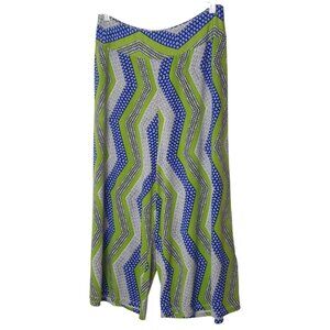 Cato Woman Palazzo Pants 18/20W Green Blue Printed Flowing Stretch Comfy Cottage